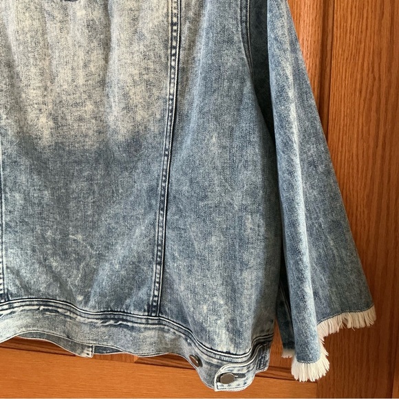 Liverpool Fringed Denim Jean Jacket Acid Wash With Frayed Sleeves Size XL - Picture 7 of 8